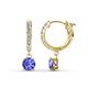 1 - Nita (5mm) Round Tanzanite and Diamond Dangle Huggie Hoop Earrings 