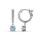 1 - Nita (5mm) Round Aquamarine and Diamond Dangle Huggie Hoop Earrings 