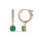1 - Nita (5mm) Round Emerald and Diamond Dangle Huggie Hoop Earrings 