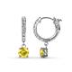 1 - Nita (5mm) Round Lab Created Yellow Sapphire and Diamond Dangle Huggie Hoop Earrings 