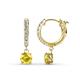 1 - Nita (5mm) Round Lab Created Yellow Sapphire and Diamond Dangle Huggie Hoop Earrings 