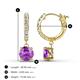 3 - Nita (6mm) Round Amethyst and Diamond Dangle Huggie Hoop Earrings 