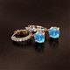 2 - Nita (6mm) Round Blue Topaz and Diamond Dangle Huggie Hoop Earrings 