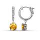 1 - Nita (6mm) Round Citrine and Diamond Dangle Huggie Hoop Earrings 