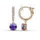 1 - Nita (6mm) Round Iolite and Diamond Dangle Huggie Hoop Earrings 