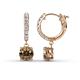 1 - Nita (6mm) Round Smoky Quartz and Diamond Dangle Huggie Hoop Earrings 