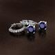 2 - Nita (6mm) Round Blue Sapphire and Diamond Dangle Huggie Hoop Earrings 