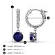 3 - Nita (6mm) Round Blue Sapphire and Diamond Dangle Huggie Hoop Earrings 