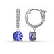 1 - Nita (6mm) Round Tanzanite and Diamond Dangle Huggie Hoop Earrings 