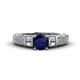 1 - Amya Desire Round Blue Sapphire with Round and Baguette Diamond Engagement Ring 