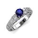 3 - Amya Desire Round Blue Sapphire with Round and Baguette Diamond Engagement Ring 