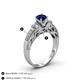 4 - Amya Desire Round Blue Sapphire with Round and Baguette Diamond Engagement Ring 
