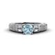 1 - Amya Desire Round Aquamarine with Round and Baguette Diamond Engagement Ring 