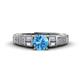 1 - Amya Desire Round Blue Topaz with Round and Baguette Diamond Engagement Ring 