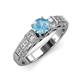 3 - Amya Desire Round Blue Topaz with Round and Baguette Diamond Engagement Ring 