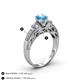 4 - Amya Desire Round Blue Topaz with Round and Baguette Diamond Engagement Ring 