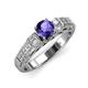 3 - Amya Desire Round Iolite with Round and Baguette Diamond Engagement Ring 