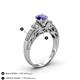 4 - Amya Desire Round Iolite with Round and Baguette Diamond Engagement Ring 
