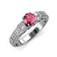 3 - Amya Desire Round Pink Tourmaline with Round and Baguette Diamond Engagement Ring 