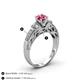4 - Amya Desire Round Pink Tourmaline with Round and Baguette Diamond Engagement Ring 