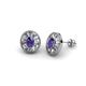 1 - Dahlia Iris Oval Cut Iolite and Baguette Diamond Milgrain Halo Stud Earrings 