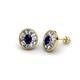1 - Dahlia Iris Oval Cut Blue Sapphire and Baguette Diamond Milgrain Halo Stud Earrings 
