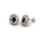 1 - Dahlia Iris Oval Cut Blue Sapphire and Baguette Diamond Milgrain Halo Stud Earrings 
