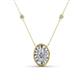 1 - Dahlia Iris 0.69 ctw Oval Cut and Baguette Diamond Milgrain Halo Pendant Necklace with Diamond Stations 