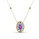 1 - Dahlia Iris 0.69 ctw Oval Cut Amethyst and Baguette Diamond Milgrain Halo Pendant Necklace with Diamond Stations 