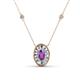 1 - Dahlia Iris 0.69 ctw Oval Cut Amethyst and Baguette Diamond Milgrain Halo Pendant Necklace with Diamond Stations 