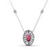 1 - Dahlia Iris 0.73 ctw Oval Cut Rhodolite Garnet and Baguette Diamond Milgrain Halo Pendant Necklace with Diamond Stations 