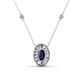 1 - Dahlia Iris 0.73 ctw Oval Cut Blue Sapphire and Baguette Diamond Milgrain Halo Pendant Necklace with Diamond Stations 