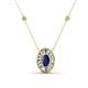 1 - Dahlia Iris 0.73 ctw Oval Cut Blue Sapphire and Baguette Diamond Milgrain Halo Pendant Necklace with Diamond Stations 