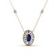 1 - Dahlia Iris 0.73 ctw Oval Cut Blue Sapphire and Baguette Diamond Milgrain Halo Pendant Necklace with Diamond Stations 