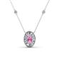 1 - Dahlia Iris 0.71 ctw Oval Cut Pink Sapphire and Baguette Diamond Milgrain Halo Pendant Necklace with Diamond Stations 