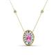 1 - Dahlia Iris 0.71 ctw Oval Cut Pink Sapphire and Baguette Diamond Milgrain Halo Pendant Necklace with Diamond Stations 