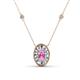1 - Dahlia Iris 0.71 ctw Oval Cut Pink Sapphire and Baguette Diamond Milgrain Halo Pendant Necklace with Diamond Stations 