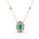 1 - Dahlia Iris 0.69 ctw Oval Cut Emerald and Baguette Diamond Milgrain Halo Pendant Necklace with Diamond Stations 