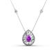 1 - Viola Iris 0.56 ctw Pear Cut Amethyst and Baguette Diamond Milgrain Halo Pendant Necklace with Diamond Stations 