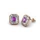 1 - Pamela Iris Emerald Cut Amethyst and Baguette Diamond Milgrain Halo Stud Earrings 