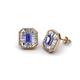 1 - Pamela Iris Emerald Cut Tanzanite and Baguette Diamond Milgrain Halo Stud Earrings 
