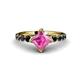1 - Alicia Princess Cut Lab Created Pink Sapphire and Black Diamond Engagement Ring 