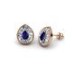 1 - Viola Iris Pear Cut Blue Sapphire and Baguette Diamond Milgrain Halo Stud Earrings 