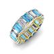 3 - Victoria 6x4 mm Emerald Cut Blue Topaz and Diamond Eternity Band 