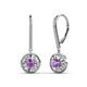1 - Lillac Iris Round Amethyst and Baguette Diamond Halo Dangling Earrings 