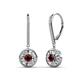1 - Lillac Iris Round Red Garnet and Baguette Diamond Halo Dangling Earrings 