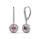 1 - Lillac Iris Round Rhodolite Garnet and Baguette Diamond Halo Dangling Earrings 