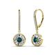 1 - Lillac Iris Round London Blue Topaz and Baguette Diamond Halo Dangling Earrings 