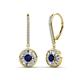 1 - Lillac Iris Round Blue Sapphire and Baguette Diamond Halo Dangling Earrings 