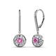 1 - Lillac Iris Round Pink Sapphire and Baguette Diamond Halo Dangling Earrings 